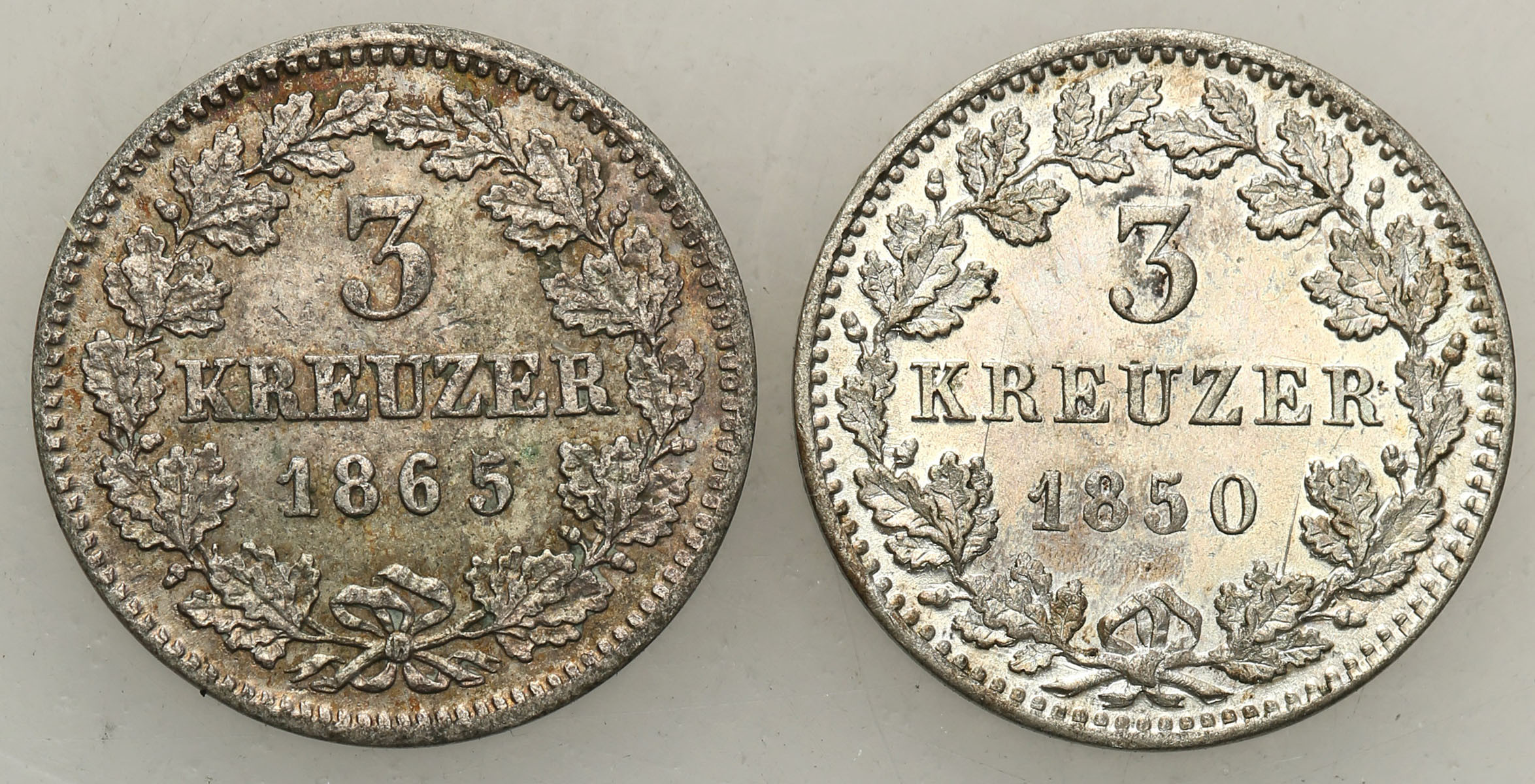 Niemcy, Bayern. 3 krajcary 1850, 1865, zestaw 2 monet